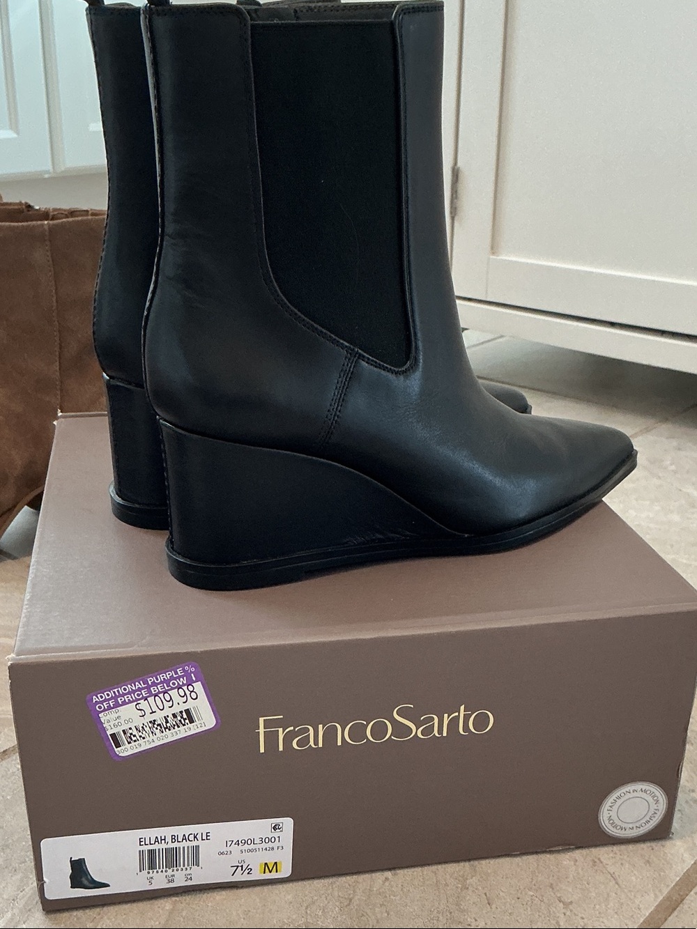 Franco Sarto Ellah Black Wedge Chelsea Boot New in Box